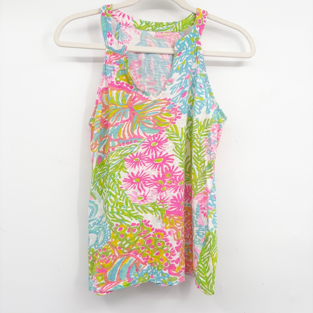 Lilly Pulitzer Womens Arya Coral Me Maybe Preppy Tropical Floral Tank Top XS